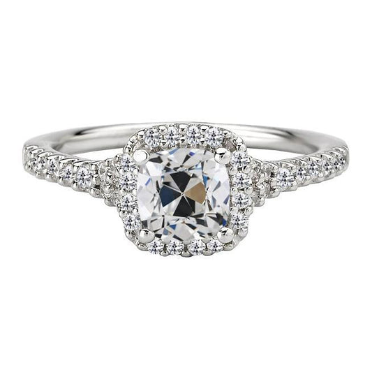 Anello Halo Cuscino Vecchio Minatore Vero Diamante 14K Oro Bianco 5 Carati