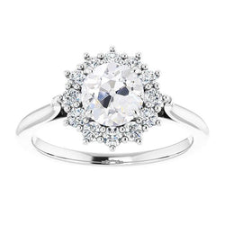 Anello Halo Da 4 Carati Da Donna, Rotondo, Con Genuino Diamanti A Taglio Vecchio Miniera, Incastonato In Oro