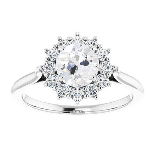 Anello Halo Da 4 Carati Da Donna, Rotondo, Con Genuino Diamanti A Taglio Vecchio Miniera, Incastonato In Oro