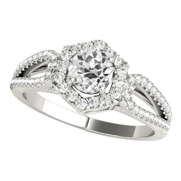 Anello Halo Da Donna Con Vero Diamanti Rotondi Taglio Antico, 4,75 Carati Con Gambo Diviso