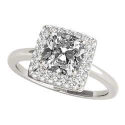 Anello Halo Da Donna In Oro 14K Cuscino Con Genuino Diamante A Taglio Vecchia Miniera 5.50 Carati