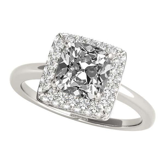 Anello Halo Da Donna In Oro 14K Cuscino Con Genuino Diamante A Taglio Vecchia Miniera 5.50 Carati