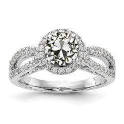 Anello Halo Da Donna, Rotondo, Con Naturale Diamante Taglio Vecchio, Gambo Diviso 3,50 Carati