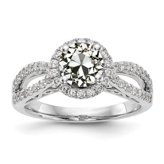 Anello Halo Da Donna, Rotondo, Con Naturale Diamante Taglio Vecchio, Gambo Diviso 3,50 Carati