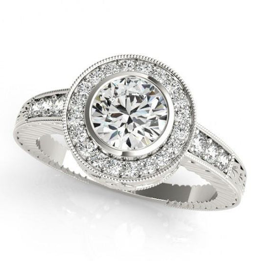 Anello Halo Fancy Con Naturale Diamanti Rotondi Da 1.25 Carati Oro Bianco 14K
