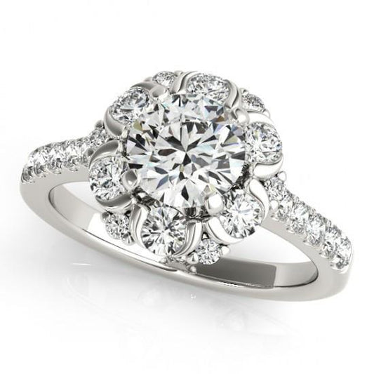 Anello Halo Fancy Genuino Diamanti Rotondi 2.00 Carati Oro Bianco 14K