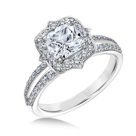 Anello Halo Genuino Diamond Anniversary 2,75 Carati Con Gambo Diviso In Oro Bianco 14K