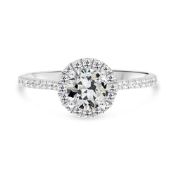 Anello Halo Il Giro Old Mine Cut Genuino Diamante 14K White Gold 4 Carati