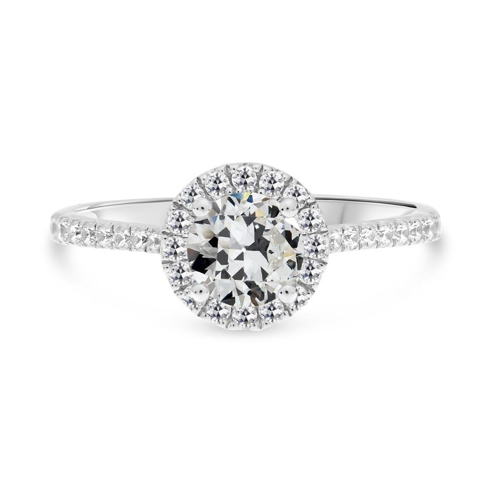 Anello Halo Il Giro Old Mine Cut Genuino Diamante 14K White Gold 4 Carati
