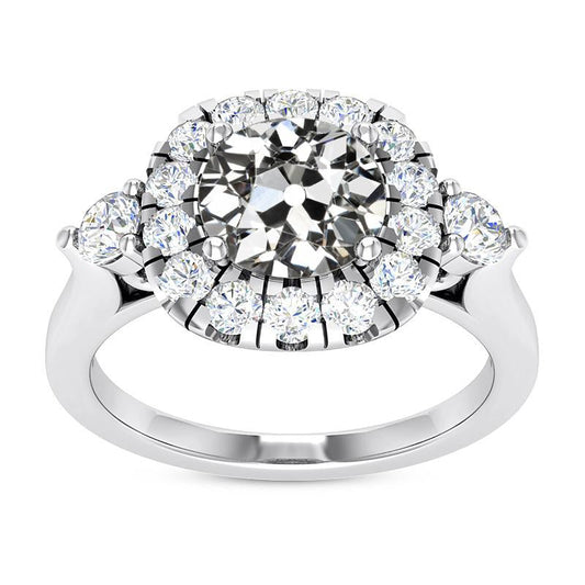 Anello Halo Il Giro Old Mine Cut Naturale Diamante 14K White Gold 6.50 Carati