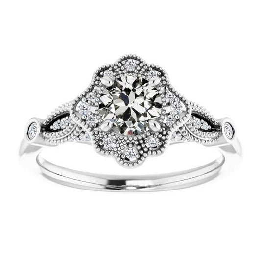 Anello Halo Il Giro Old Mine Cut Naturale Diamante Milgrain Flower Style 2,50 Carati