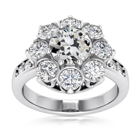 Anello Halo Il Giro Old Mine Cut Vero Diamante 8 Prong Set 8 Carati