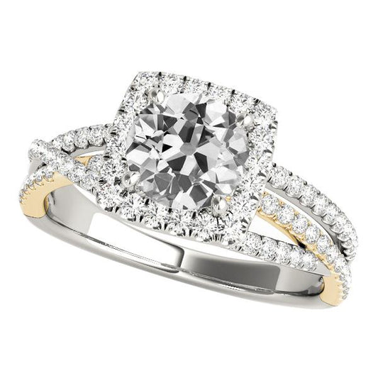 Anello Halo Il Giro Old Mine Cut Vero Diamantes Triple Split Shank 6,25 Carati