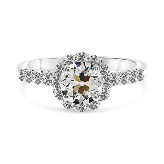 Anello Halo Il Giro Vecchio Minatore Genuino Diamante 14K White Gold 4.50 Carati