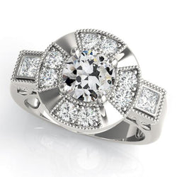 Anello Halo Il Giro Vecchio Minatore Naturale Diamante Filigrana Milgrain Oro 14K 5 Carati