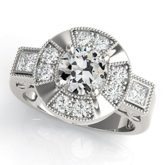 Anello Halo Il Giro Vecchio Minatore Naturale Diamante Filigrana Milgrain Oro 14K 5 Carati