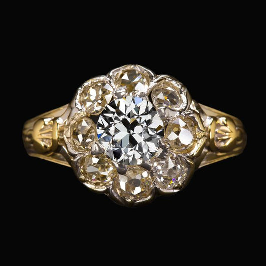 Anello Halo Il Giro Vecchio Minatore Vero Diamante Fiore Stile Vintage 4.50 Carati