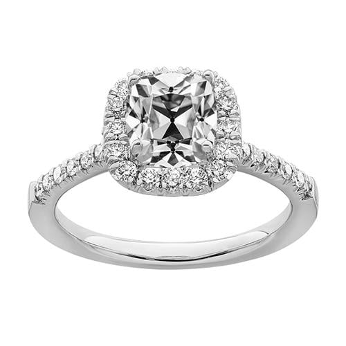 Anello Halo Il Giro & Cushion Vecchio Minatore Vero Diamante Ring 4 Carati Oro 14K