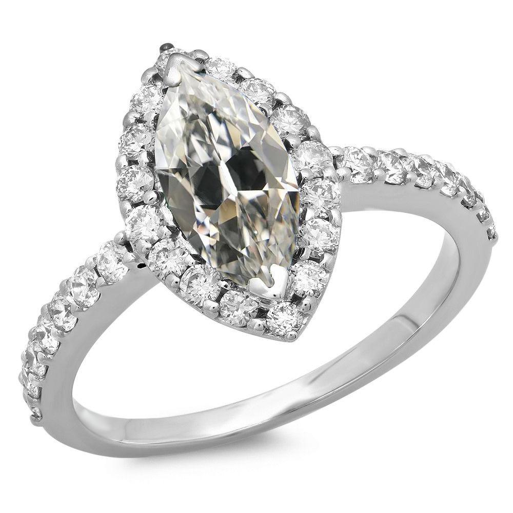 Anello Halo Il Giro & Marquise Con Vero Diamanti A Taglio Antico, Oro Bianco 14K, 7,50 Carati