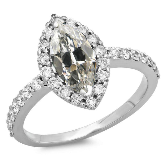 Anello Halo Il Giro & Marquise Con Vero Diamanti A Taglio Antico, Oro Bianco 14K, 7,50 Carati
