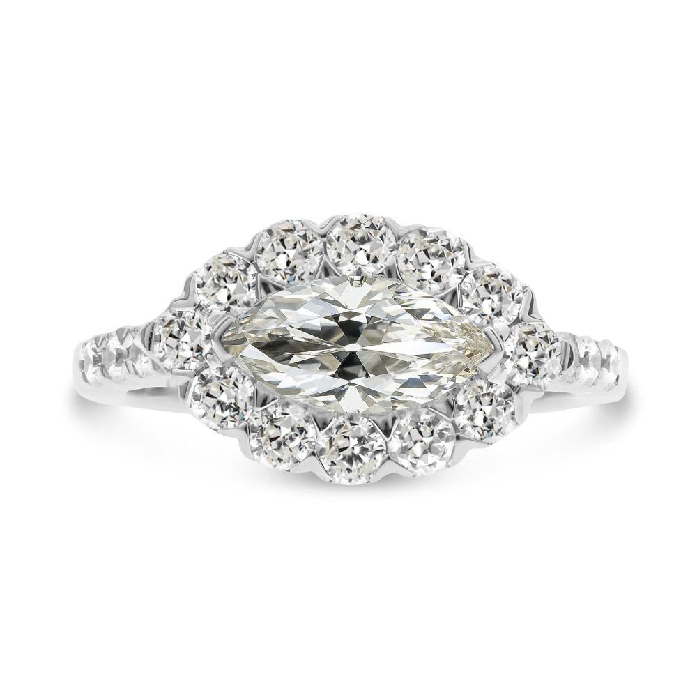 Anello Halo Il Giro & Marquise Old Mine Cut Genuino Diamante 9,50 Carati