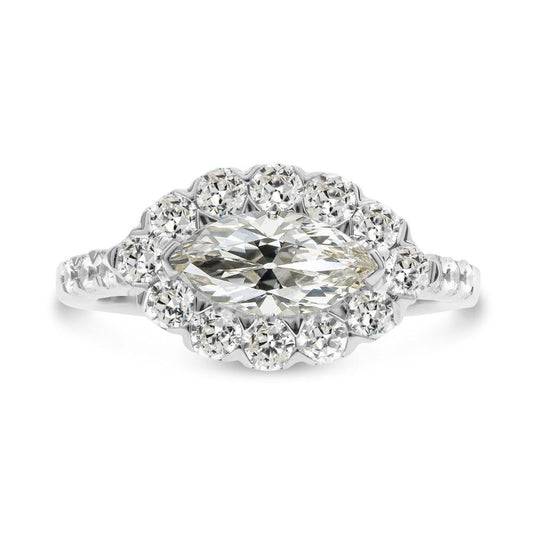 Anello Halo Il Giro & Marquise Old Mine Cut Genuino Diamante 9,50 Carati