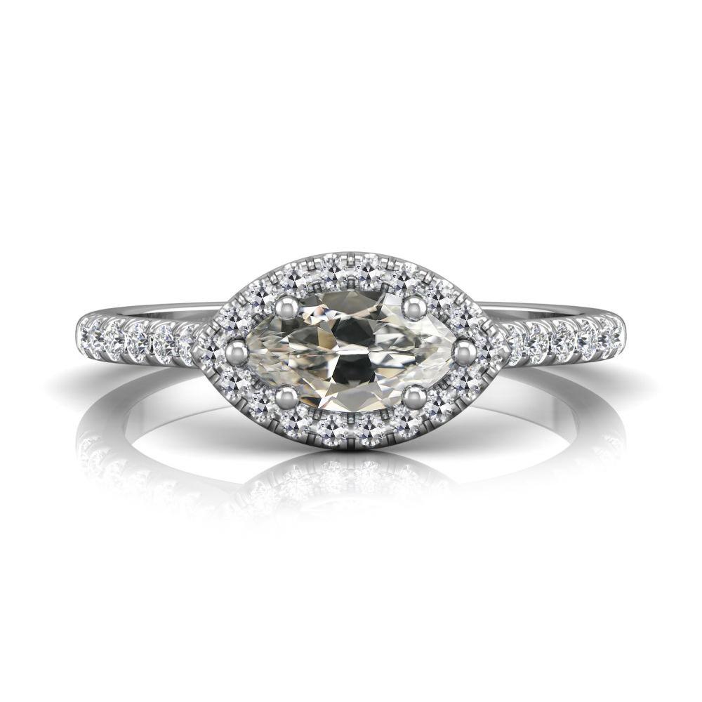 Anello Halo Il Giro & Marquise Vecchio Minatore Vero Diamante 6 Prong Set 4 Carati Oro