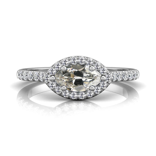 Anello Halo Il Giro & Marquise Vecchio Minatore Vero Diamante 6 Prong Set 4 Carati Oro