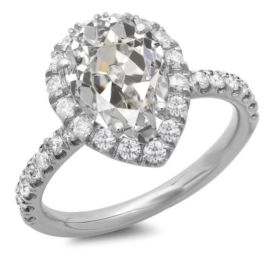 Anello Halo Il Giro & Pera Old Mine Cut Naturale Diamante Ring 14K Gold 9.50 Carati