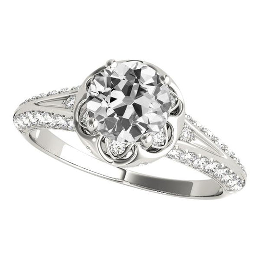 Anello Halo In Oro 14K Rotondo Con Pavé Di Naturale Diamanti Da Minatore Vecchio Set 6 Carati