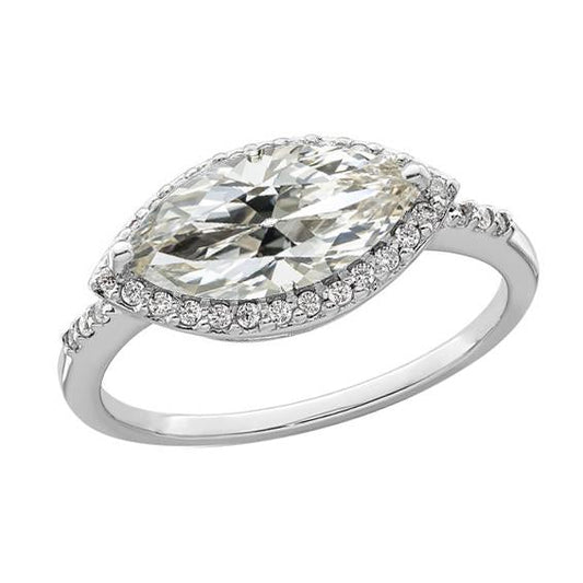 Anello Halo In Oro Bianco Marquise Old Mine Cut Naturale Diamante 6 Carati Jewelry