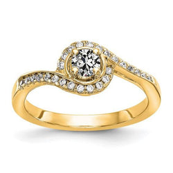Anello Halo In Oro Giallo Con Vero Diamante A Taglio Antico Con Gambo Ritorto 2,25 Carati