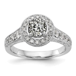 Anello Halo In Stile Antico Con Vero Diamante A Taglio Antico 3,25 Carati Con Gambo Milgrain