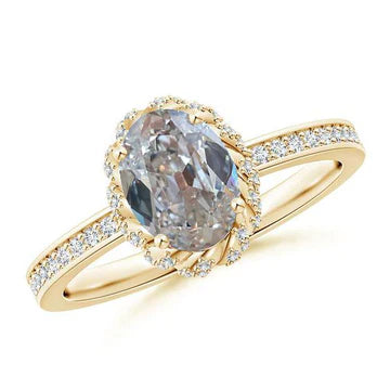 Anello Halo Oval Old Mine Cut Vero Diamond Ring 2.65 Carati Accentato In Oro Giallo