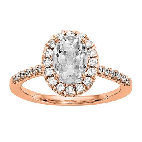 Anello Halo Ovale Old Mine Cut Vero Diamante Fishtail Set 4,50 Carati In Oro Rosa