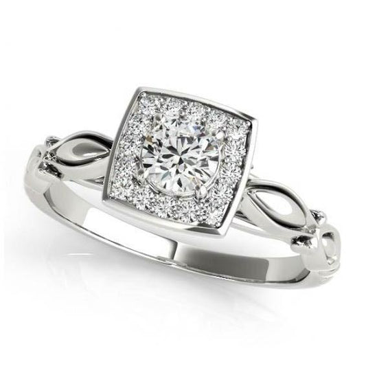 Anello Halo Per Anniversario Di Fidanzamento Con Naturale Diamante Rotondo 1.10 Carati WG 14K