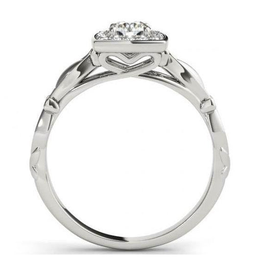 Anello Halo Per Anniversario Di Fidanzamento Con Naturale Diamante Rotondo 1.10 Carati WG 14K
