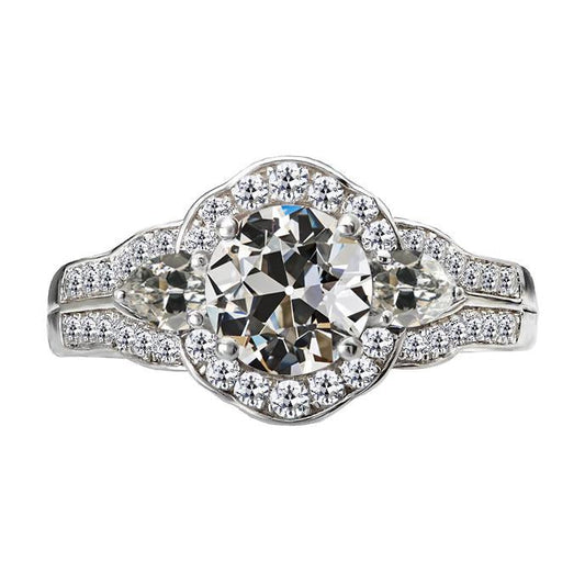 Anello Halo Pera & Il Giro Vecchio Minatore Vero Diamante Gioielli Da Donna 7 Carati
