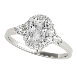 Anello Halo Pera & Ovale Vecchio Minatore Vero Diamante 3 Pietra Stile 4.50 Carati