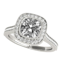 Anello Halo Rotondo E Cuscino Con Genuino Diamante Taglio Antico Con Accenti 6 Carati