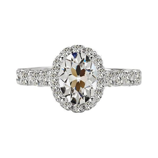 Anello Halo Rotondo E Ovale Con Naturale Diamante Taglio Antico 4.55 Carati
