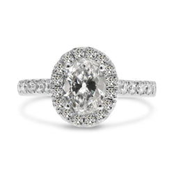 Anello Halo Rotondo E Ovale Naturale Diamante Vecchio Europeo Oro Bianco 6.50 Carati