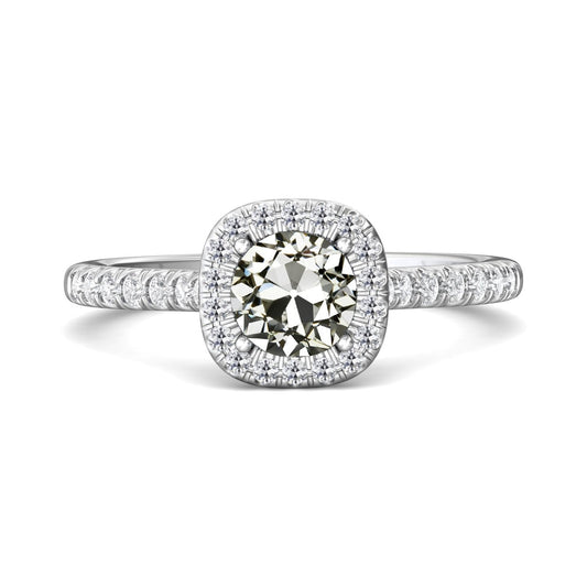 Anello Halo Rotondo Vecchio Minatore Con Pavé Di Vero Diamanti In Oro 14K 3,50 Carati