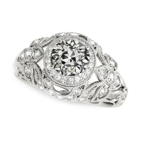 Anello Halo Stile Vintage Genuino Diamante Taglio Vecchio Filigrana 4.50 Carati