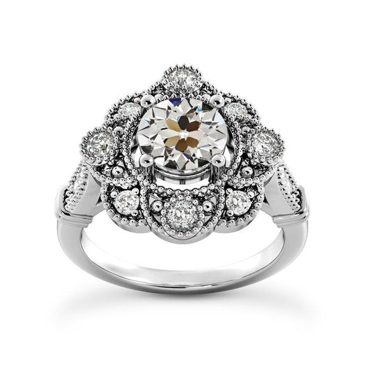 Anello Halo Stile Vintage Old Mine Cut Naturale Diamante Flower Style 4,25 Carati
