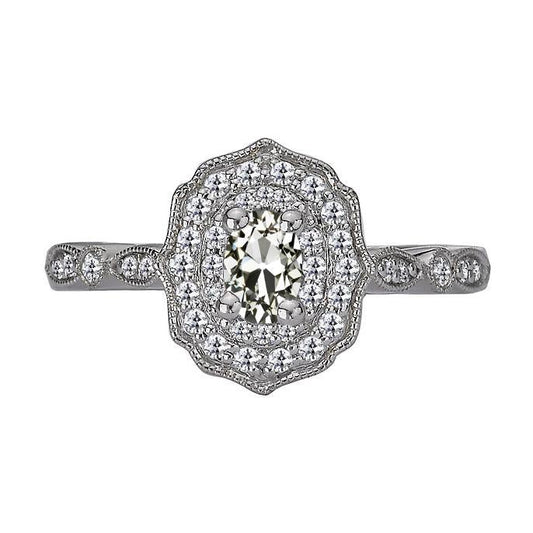Anello Halo Stile Vintage Ovale Naturale Diamante Taglio Vecchio 4.50 Carati Milgrain