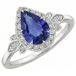 Anello Halo in stile floreale con 4 carati di diamanti zaffiro dello Sri Lanka