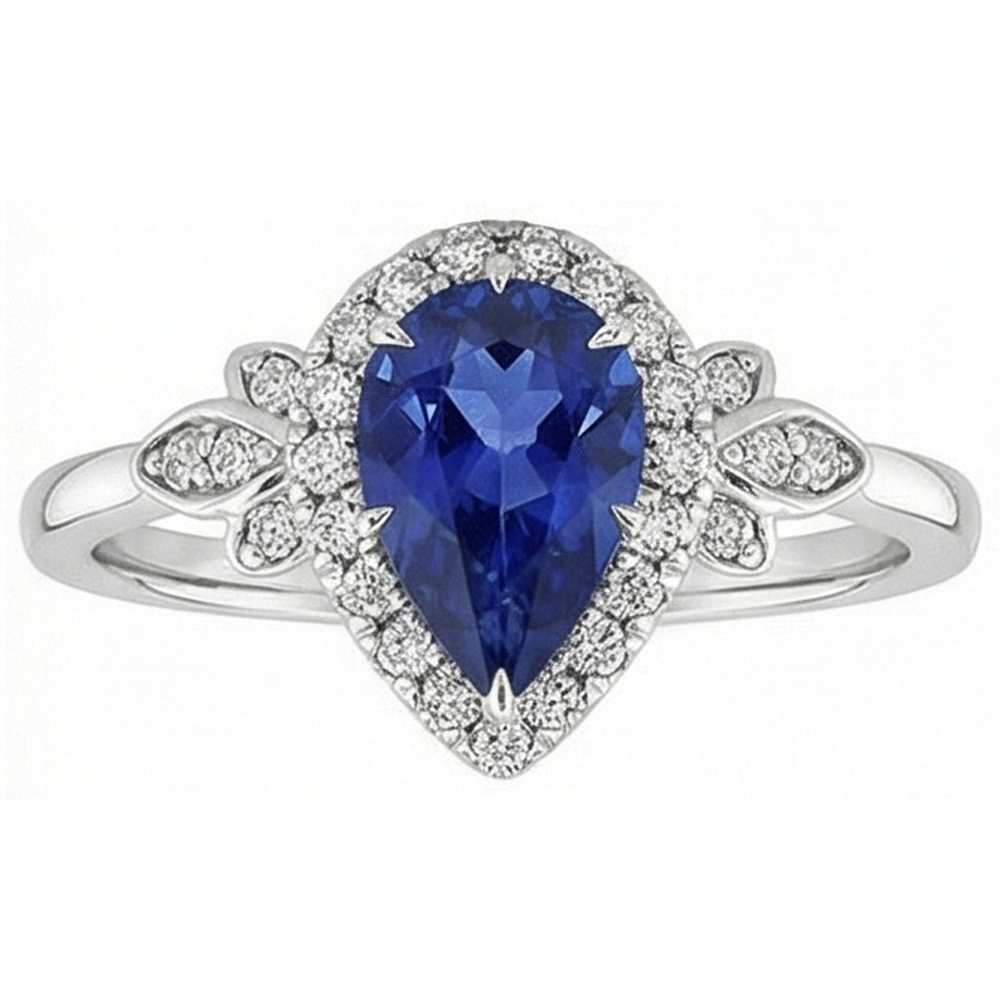 Anello Halo in stile floreale con 4 carati di diamanti zaffiro dello Sri Lanka