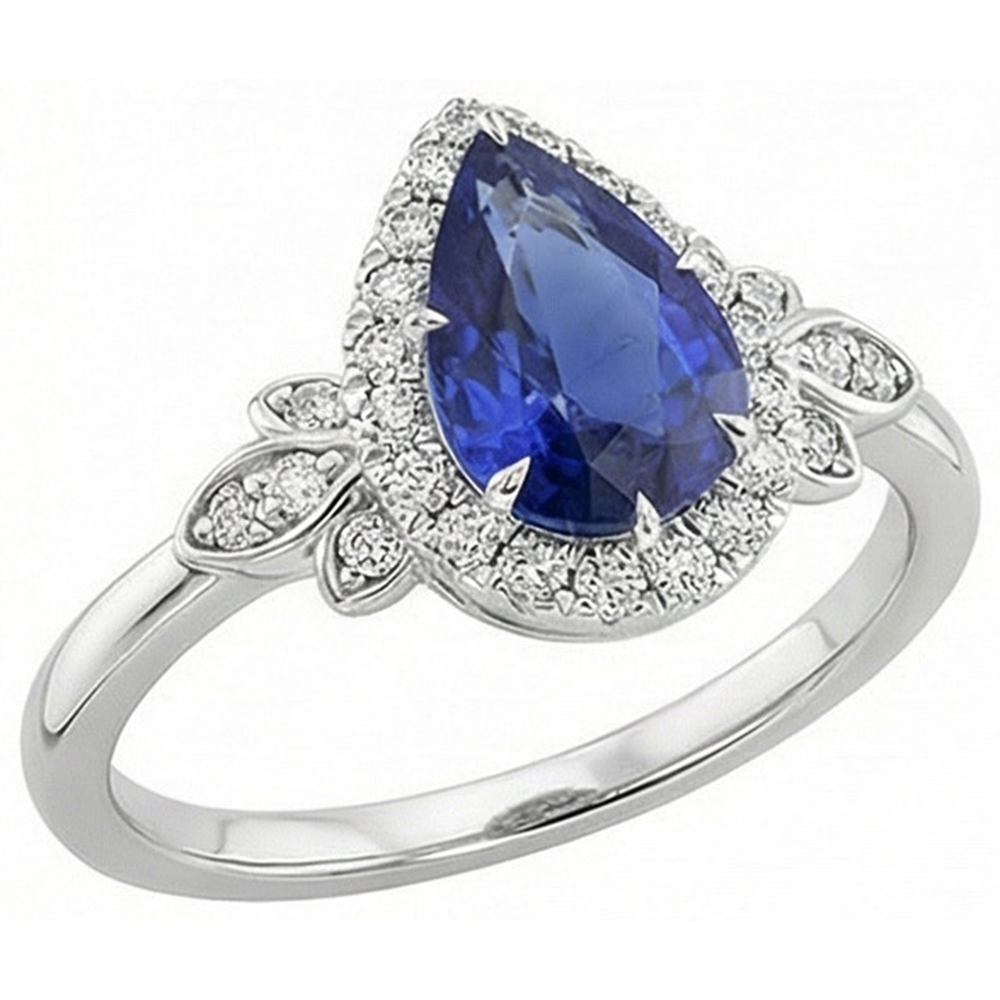 Anello Halo in stile floreale con 4 carati di diamanti zaffiro dello Sri Lanka