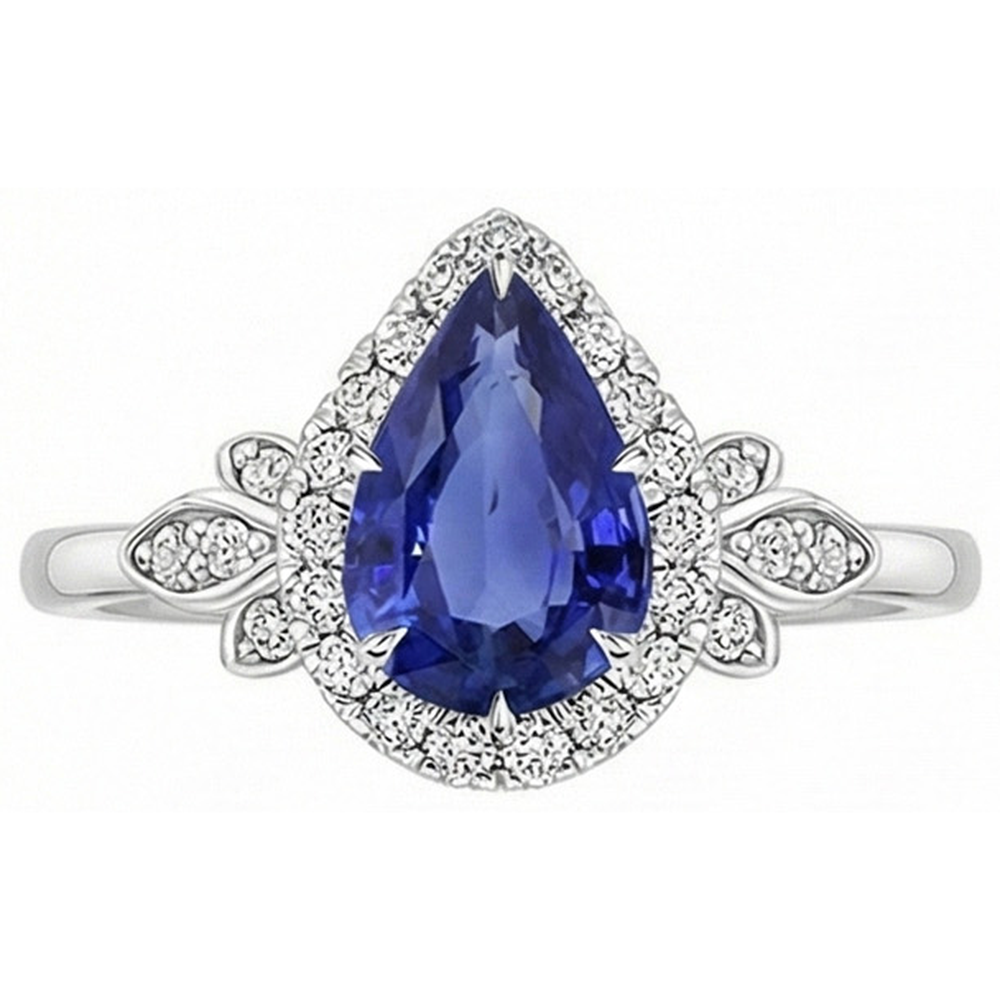 Anello Halo in stile floreale con 4 carati di diamanti zaffiro dello Sri Lanka